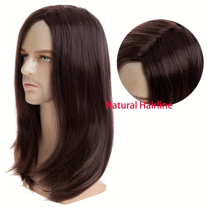 Brown Synthetic Straight Heat-Resistant Men's Wig for Cosplay, Party, and Halloween