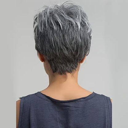 Chic Grandma Gray Pixie Cut Wig with Fluffy Bangs