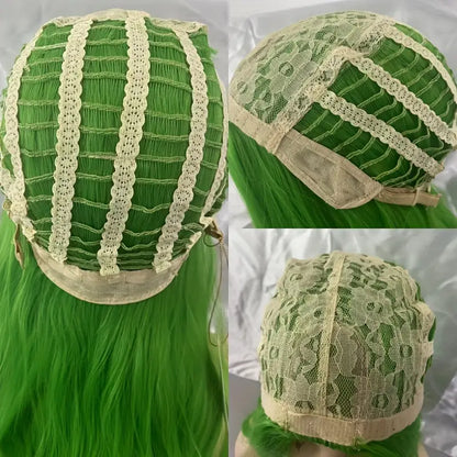 Chic Long Curly Wavy Synthetic Wig - Heat Resistant, Green Net Cap