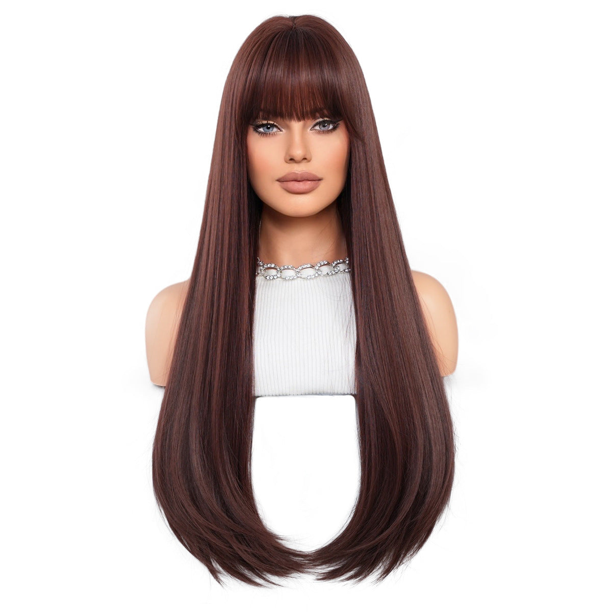 Chic Mocha Brown Long Straight Wig with Bangs