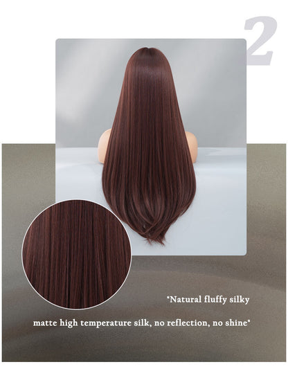 Chic Mocha Brown Long Straight Wig with Bangs