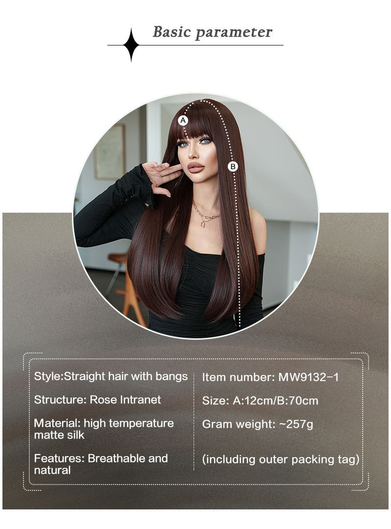 Chic Mocha Brown Long Straight Wig with Bangs