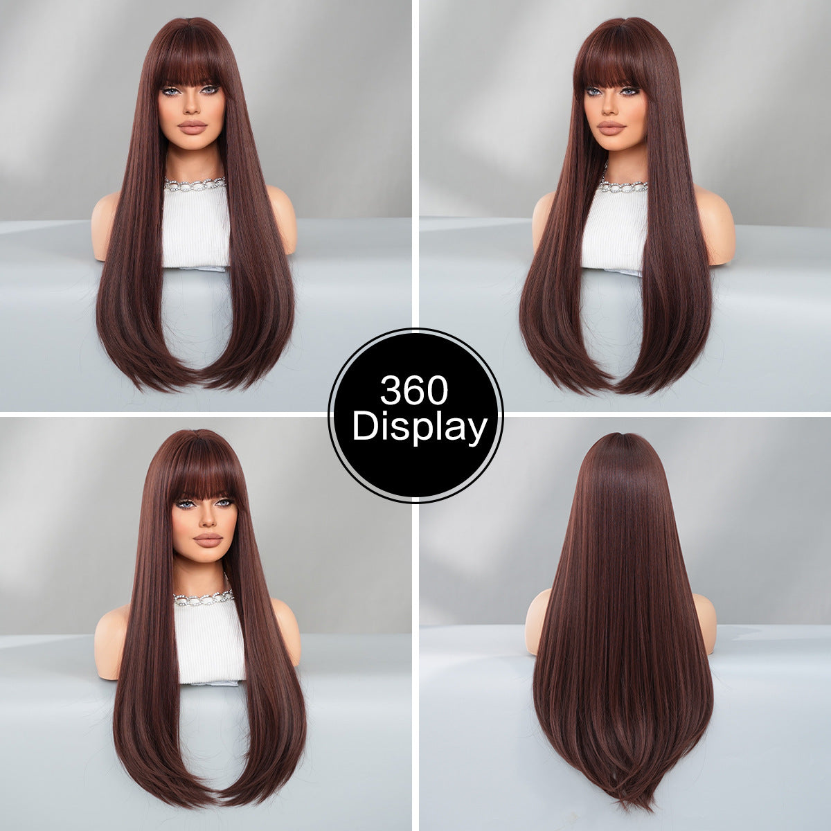 Chic Mocha Brown Long Straight Wig with Bangs