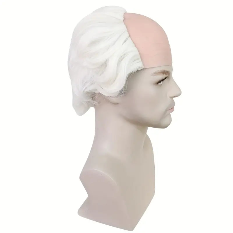 Cosplay White Short Bald Head Wig – 8 Inch Synthetic Fiber Hair