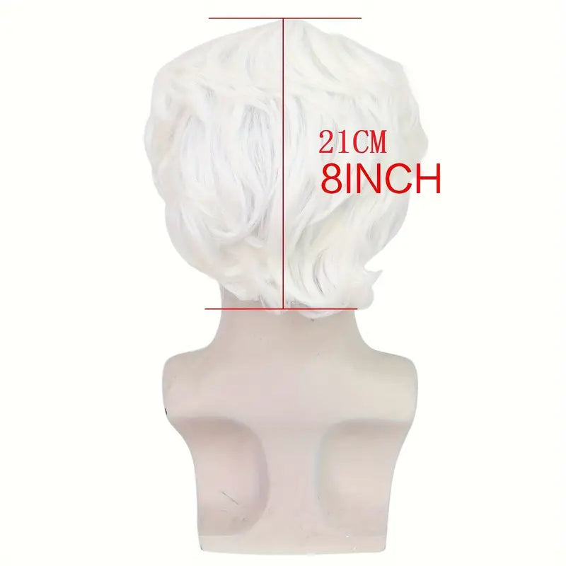 Cosplay White Short Bald Head Wig – 8 Inch Synthetic Fiber Hair