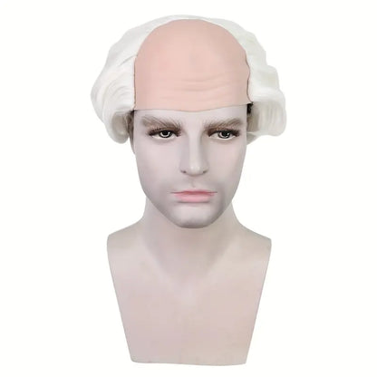 Cosplay White Short Bald Head Wig – 8 Inch Synthetic Fiber Hair