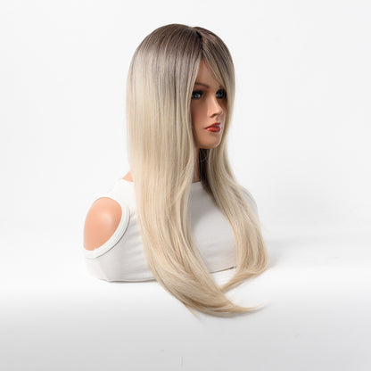 Cosplay wig long blonde bangs straight hair rose mesh