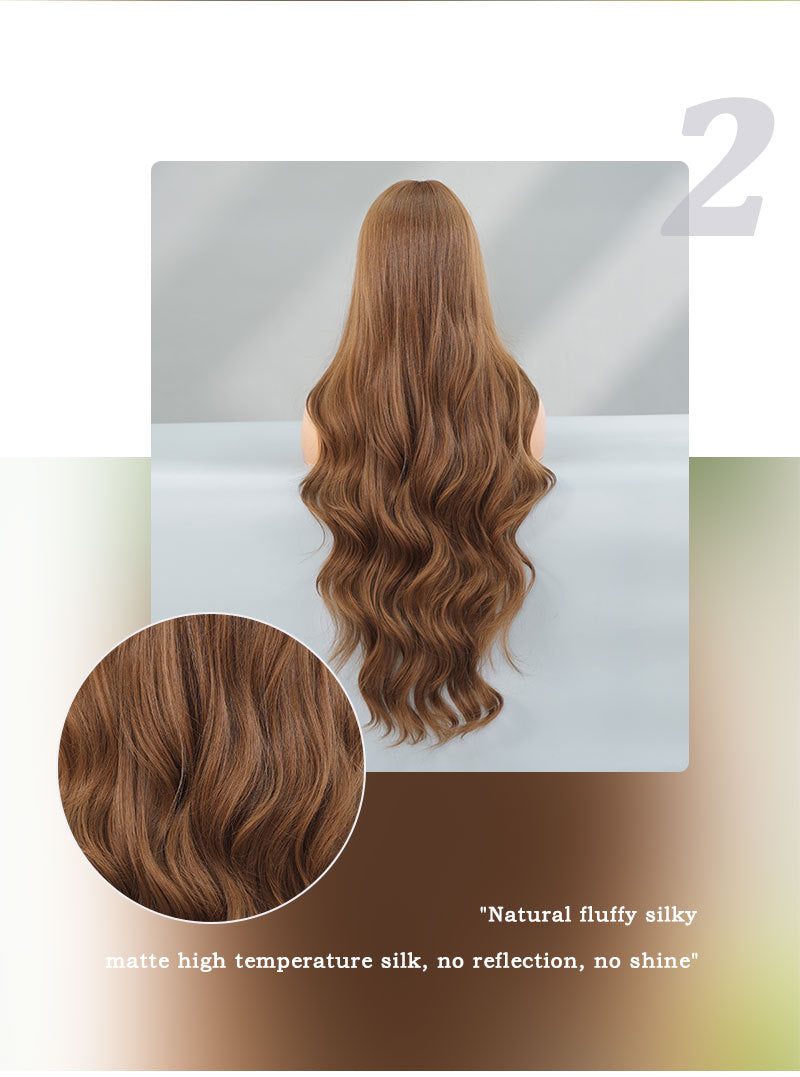 Cross-Border Honey Tea Brown Wig for Women - Long Wavy Curly Hair with Bangs