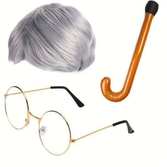 Elderly Cosplay Accessories Set Including Elderly Wig