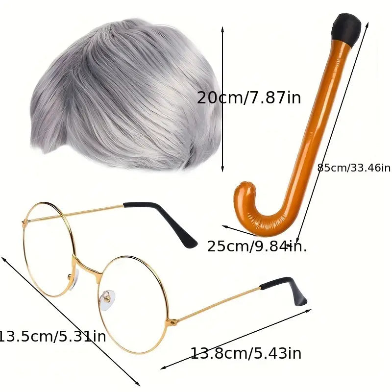 Elderly Cosplay Accessories Set Including Elderly Wig