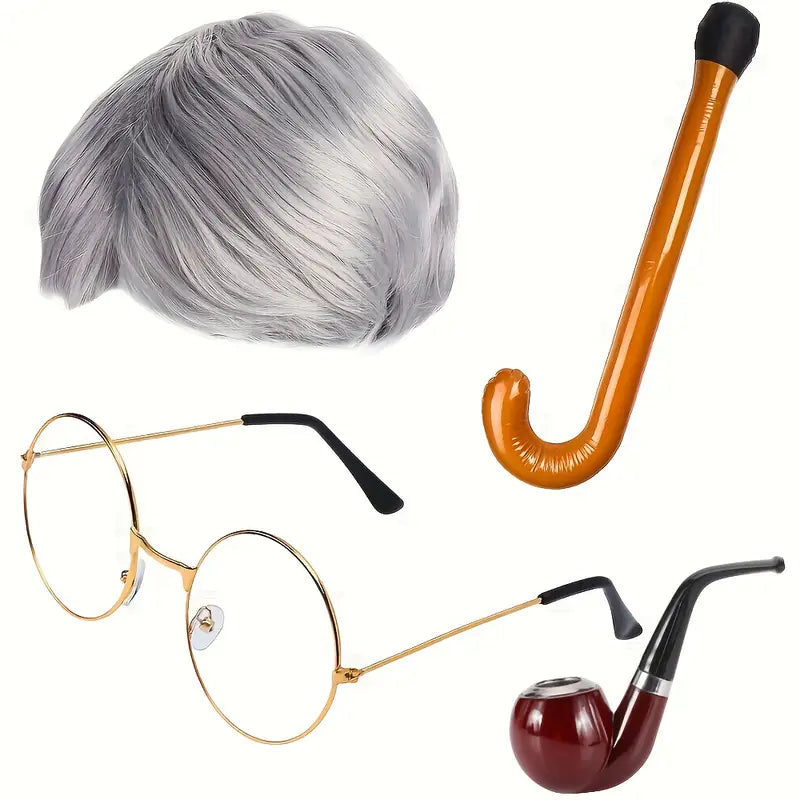 Elderly Cosplay Accessories Set Including Elderly Wig