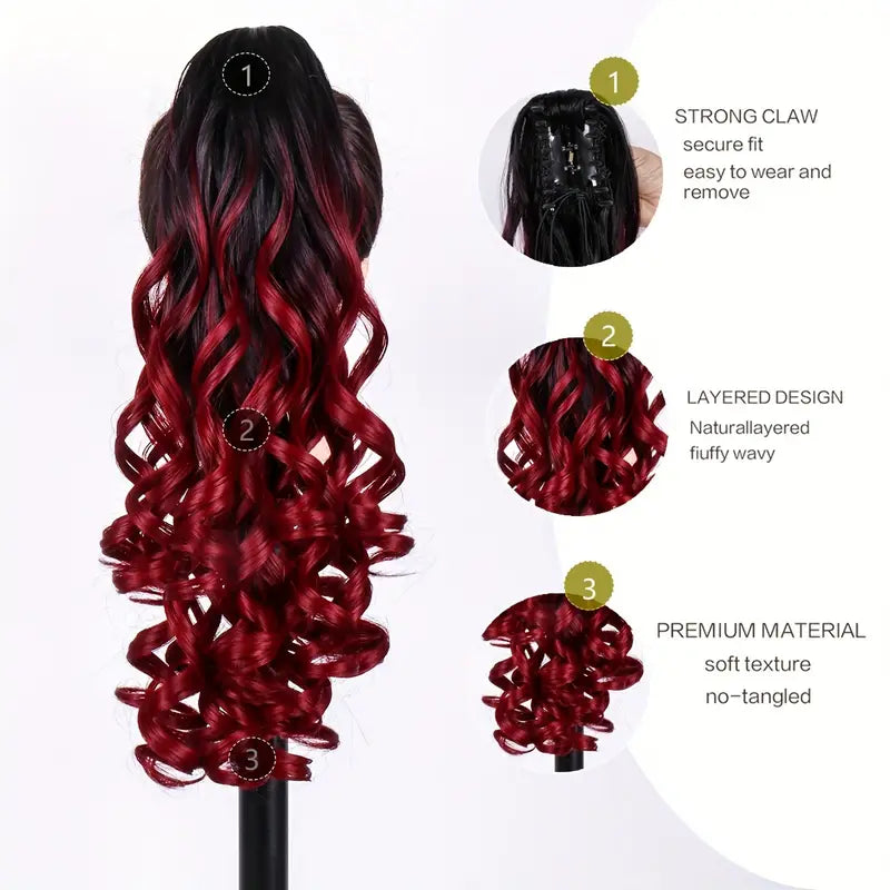 Elegant Claw-Clip Ponytail Extension for Women – Ombre Curly Wave