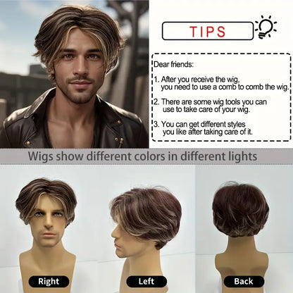 Elegant Men's Short Wig with Highlights