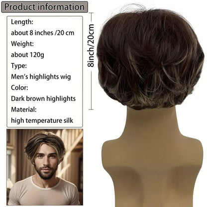 Elegant Men's Short Wig with Highlights