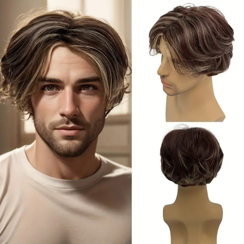 Elegant Men's Short Wig with Highlights