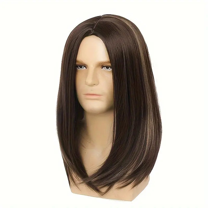 Elegant Men's Synthetic Wig - Mid-Length Straight, Breathable Rose Net Cap