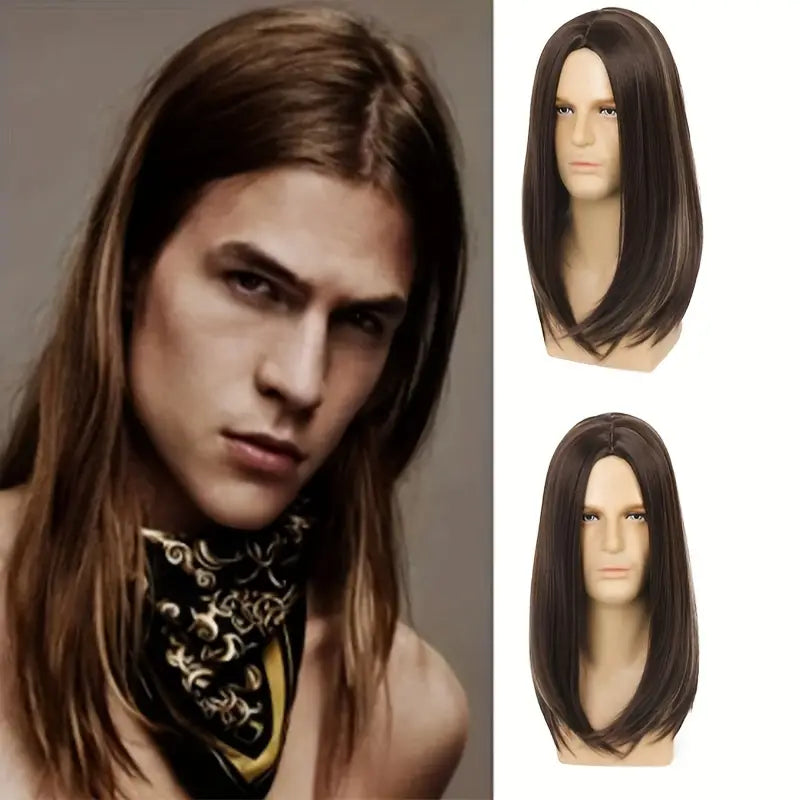 Elegant Men's Synthetic Wig - Mid-Length Straight, Breathable Rose Net Cap