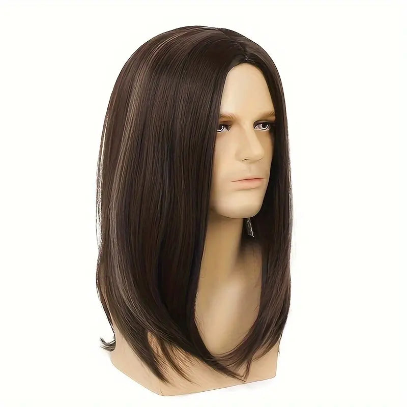 Elegant Men's Synthetic Wig - Mid-Length Straight, Breathable Rose Net Cap