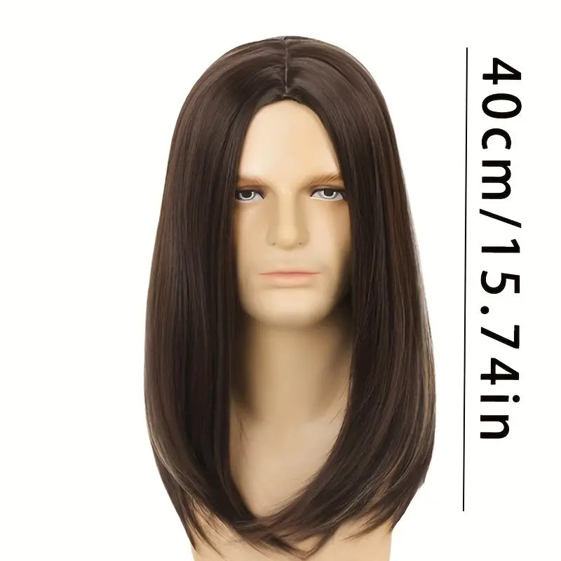 Elegant Men's Synthetic Wig - Mid-Length Straight, Breathable Rose Net Cap