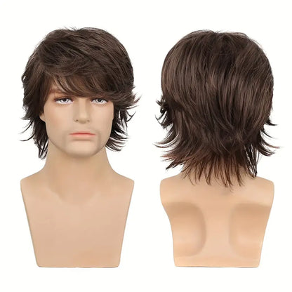 Elegant Short Curly Wig for Men - Light Brown