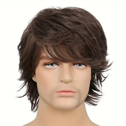 Elegant Short Curly Wig for Men - Light Brown