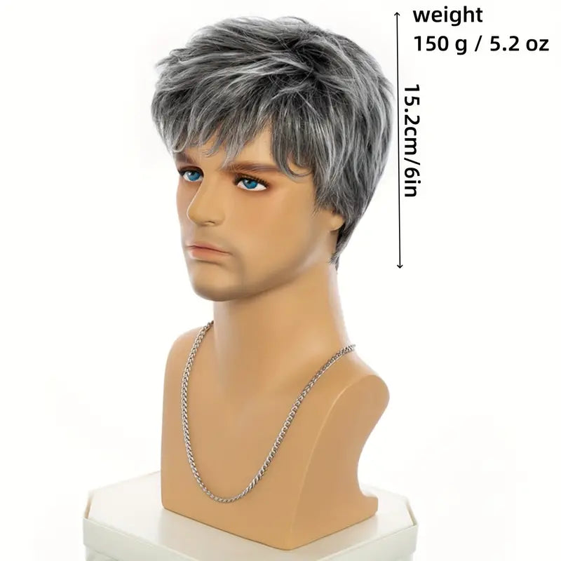 Elegant Silvery Gray Men's Wig - Short, Breathable & Comfortable