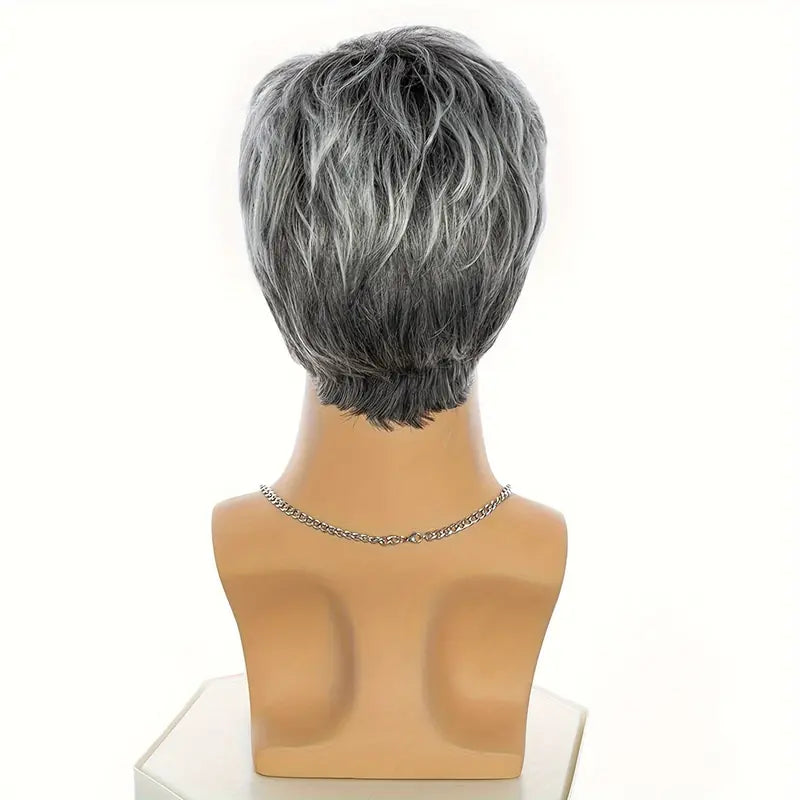 Elegant Silvery Gray Men's Wig - Short, Breathable & Comfortable