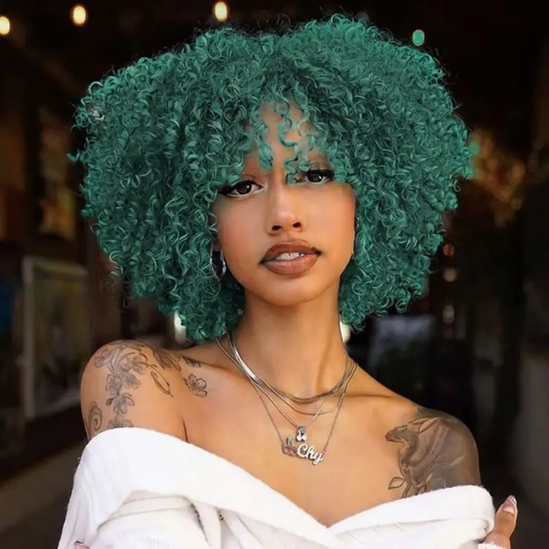 Emerald Green Synthetic Hair Wig – Stylish & Versatile