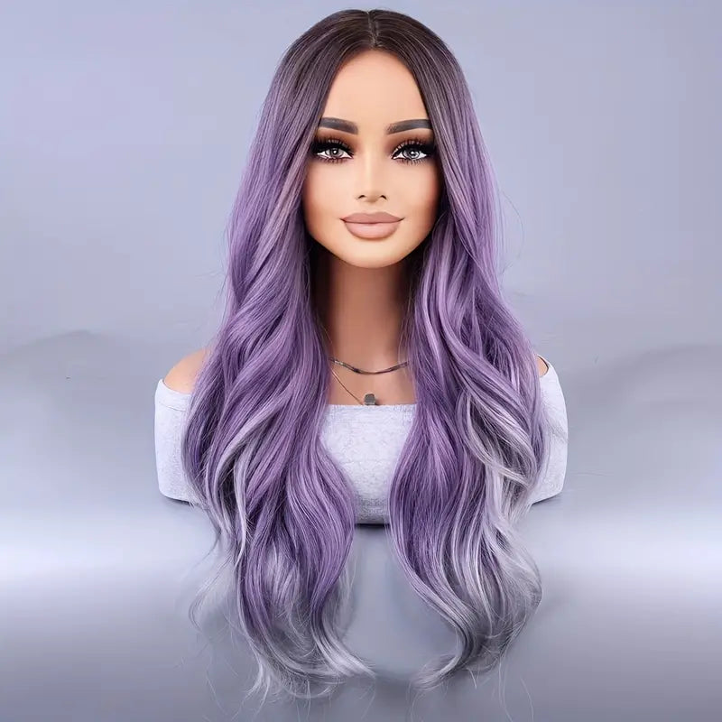 European American Fashion Curly Wig with Purple Highlights