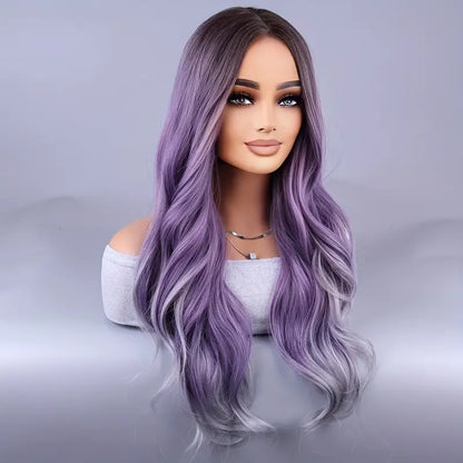 European American Fashion Curly Wig with Purple Highlights