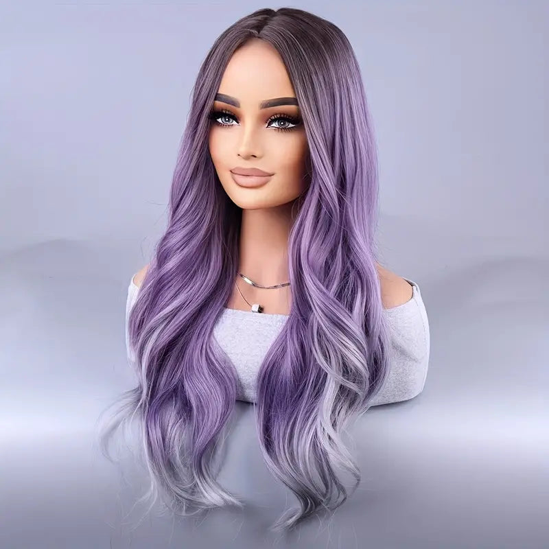 European American Fashion Curly Wig with Purple Highlights