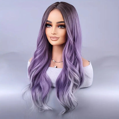 European American Fashion Curly Wig with Purple Highlights