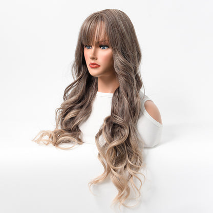 European And American Air Blast Long Curly Silk Wig With Headgear