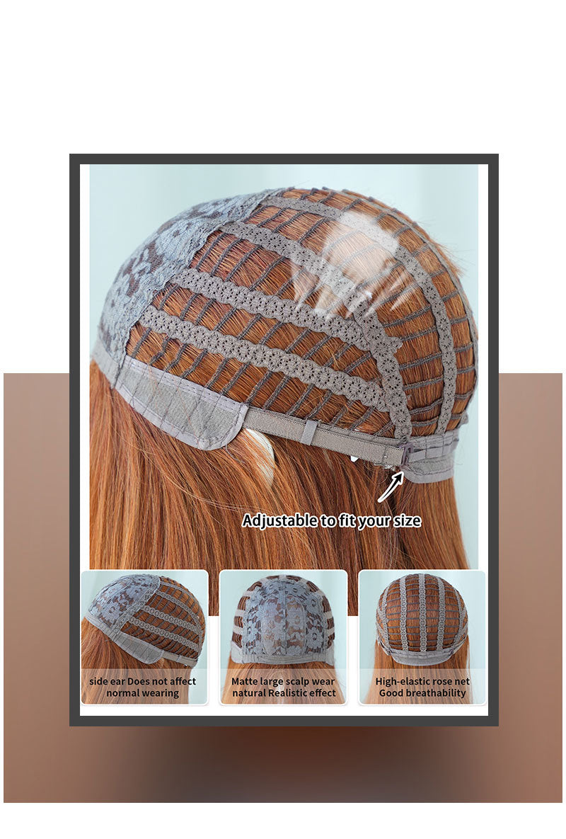 European and American Fashion Women’s Wig - Caramel Brown, Long Straight with Bangs