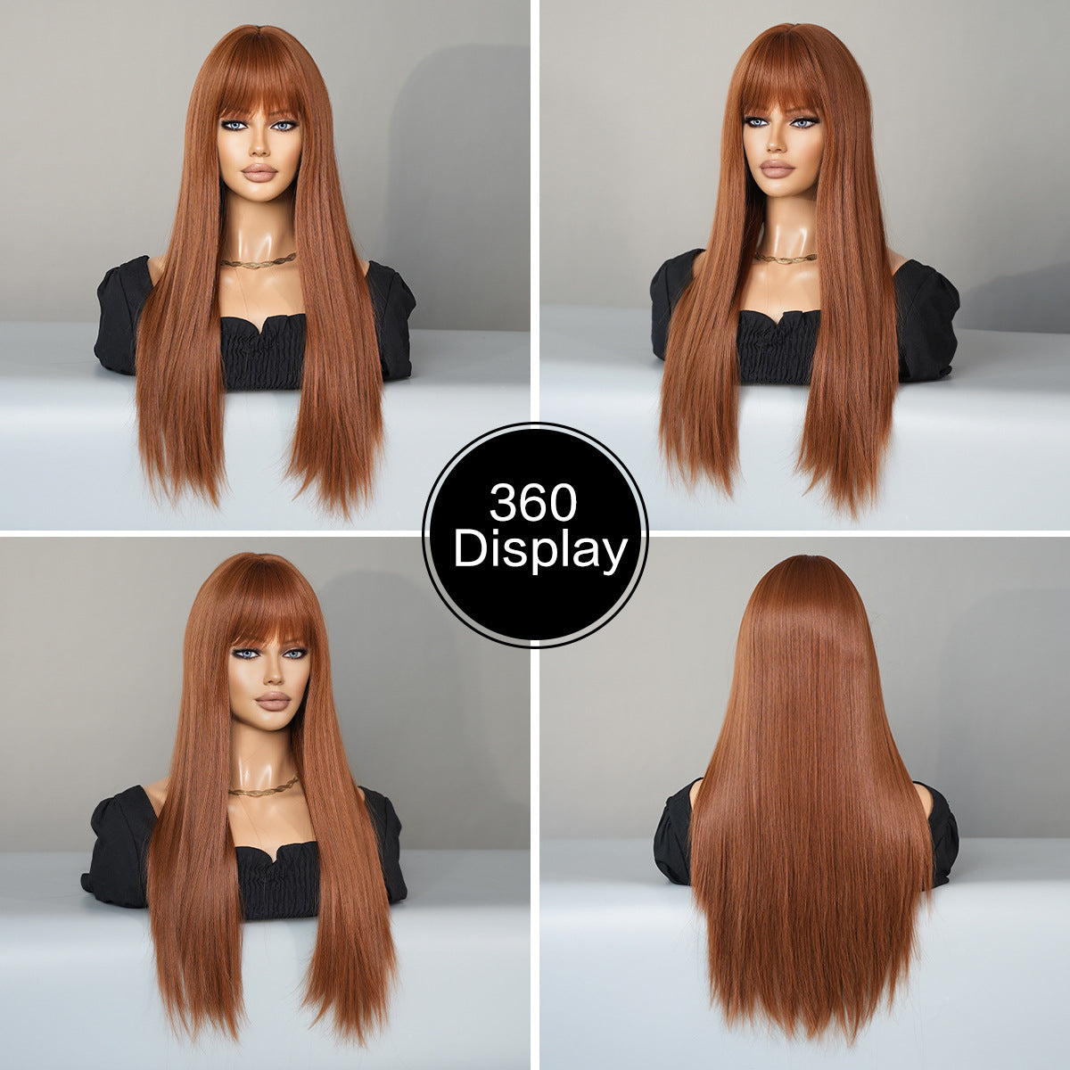 European and American Fashion Women’s Wig - Caramel Brown, Long Straight with Bangs