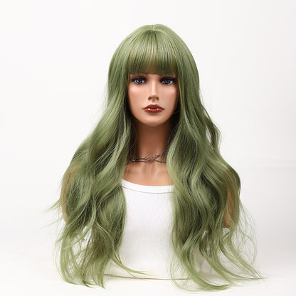 European and American Long Wavy Wig in Brown-Green