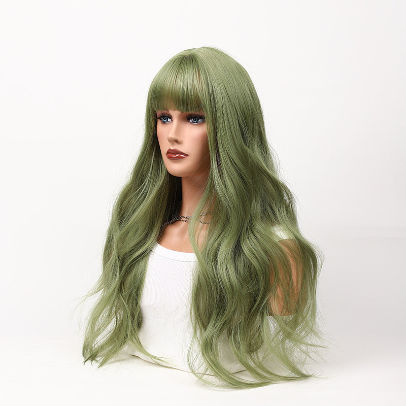 European and American Long Wavy Wig in Brown-Green 