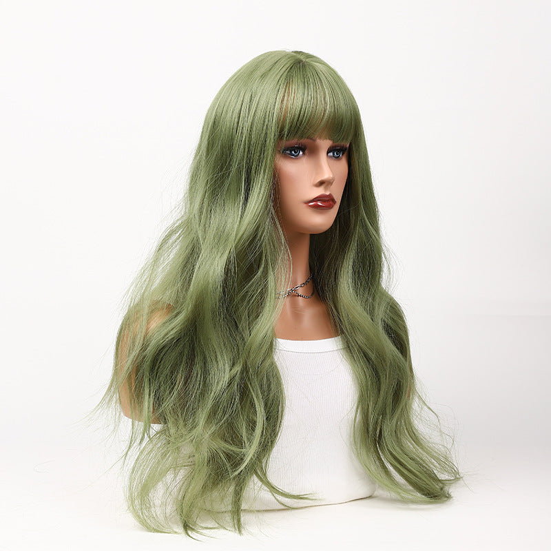 European and American Long Wavy Wig in Brown-Green