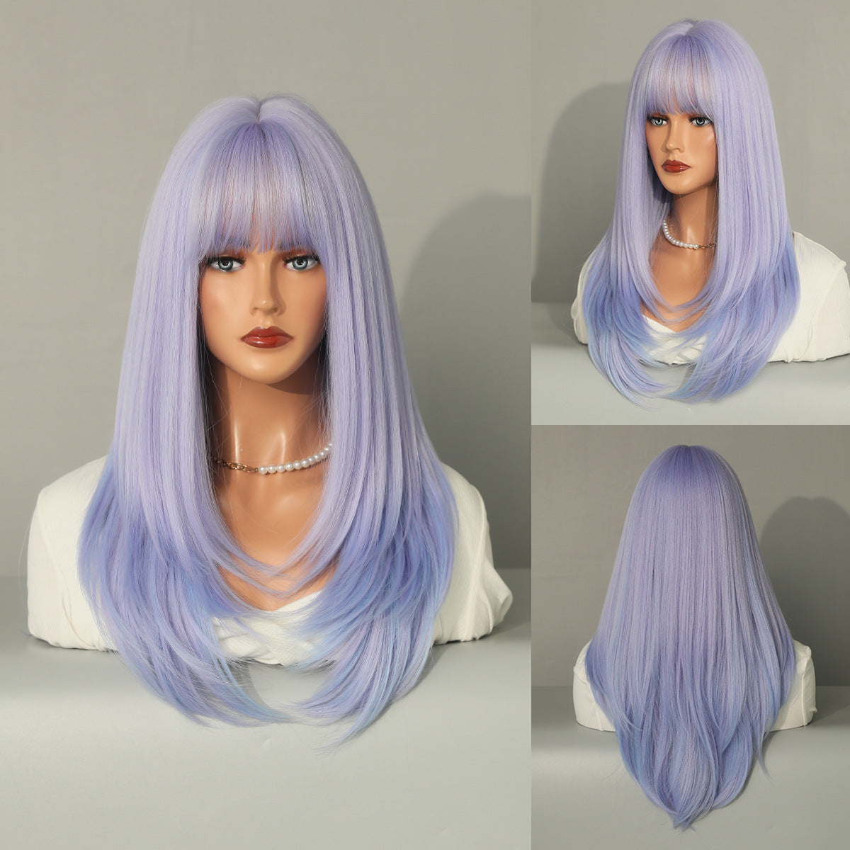 European and American Purple Synthetic Wig - Long Straight Style