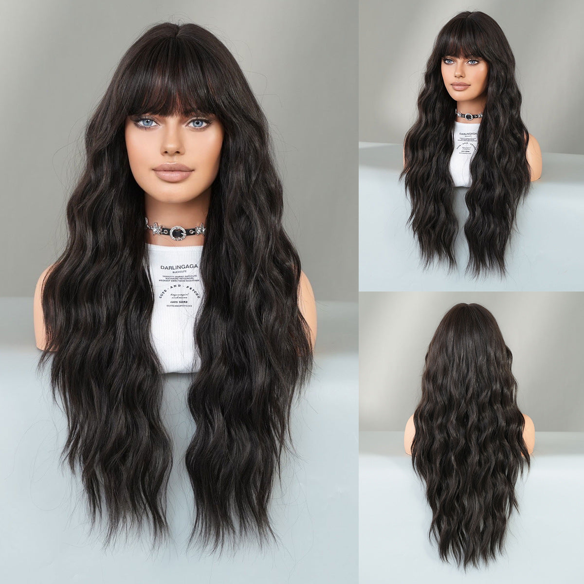 European and American Style Synthetic Wig - Long, Wavy, Natural Black