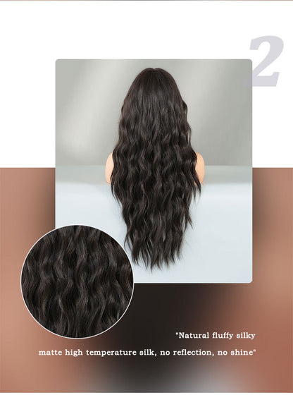 European and American Style Synthetic Wig - Long, Wavy, Natural Black