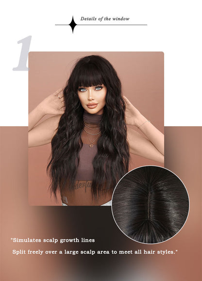 European and American Style Synthetic Wig - Long, Wavy, Natural Black