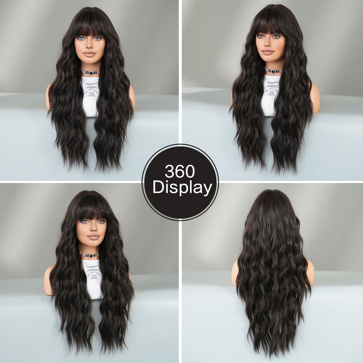 European and American Style Synthetic Wig - Long, Wavy, Natural Black