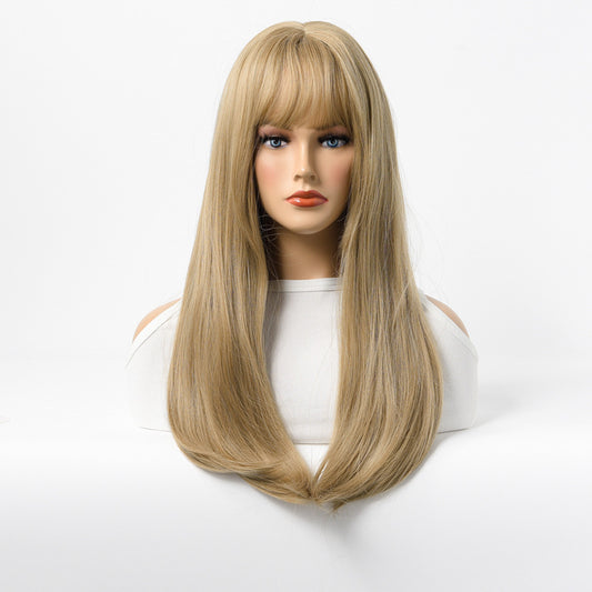 European and American style Long straight blonde cosplay wig with bangs