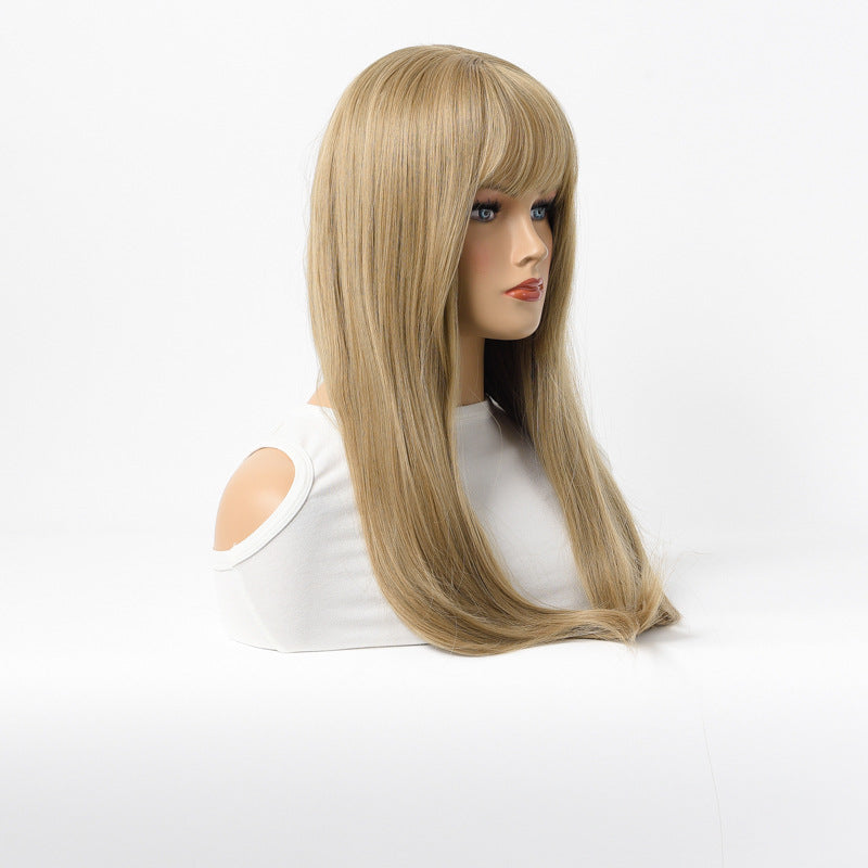 European and American style Long straight blonde cosplay wig with bangs