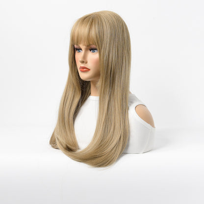 European and American style Long straight blonde cosplay wig with bangs