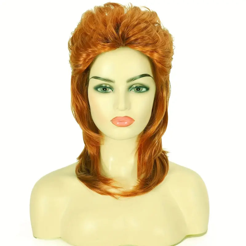 Fantasy Brown-Blonde Herringbone Wig: 80s Disco Shoulder-Length Layered Heat-Resistant Synthetic Wig