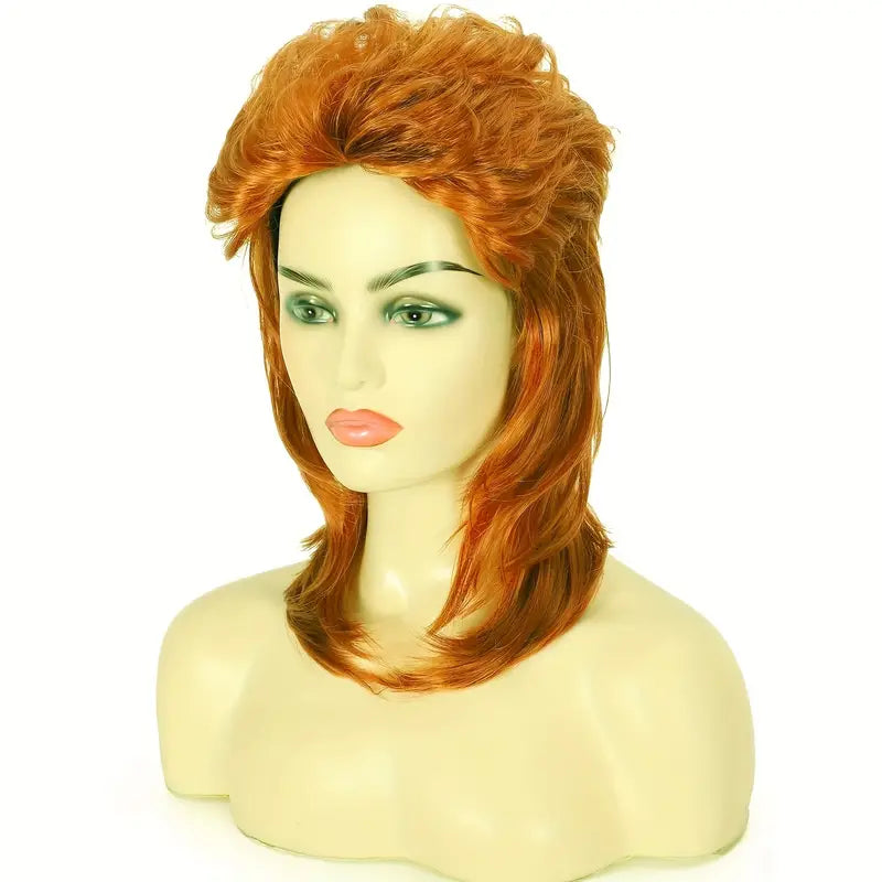 Fantasy Brown-Blonde Herringbone Wig: 80s Disco Shoulder-Length Layered Heat-Resistant Synthetic Wig