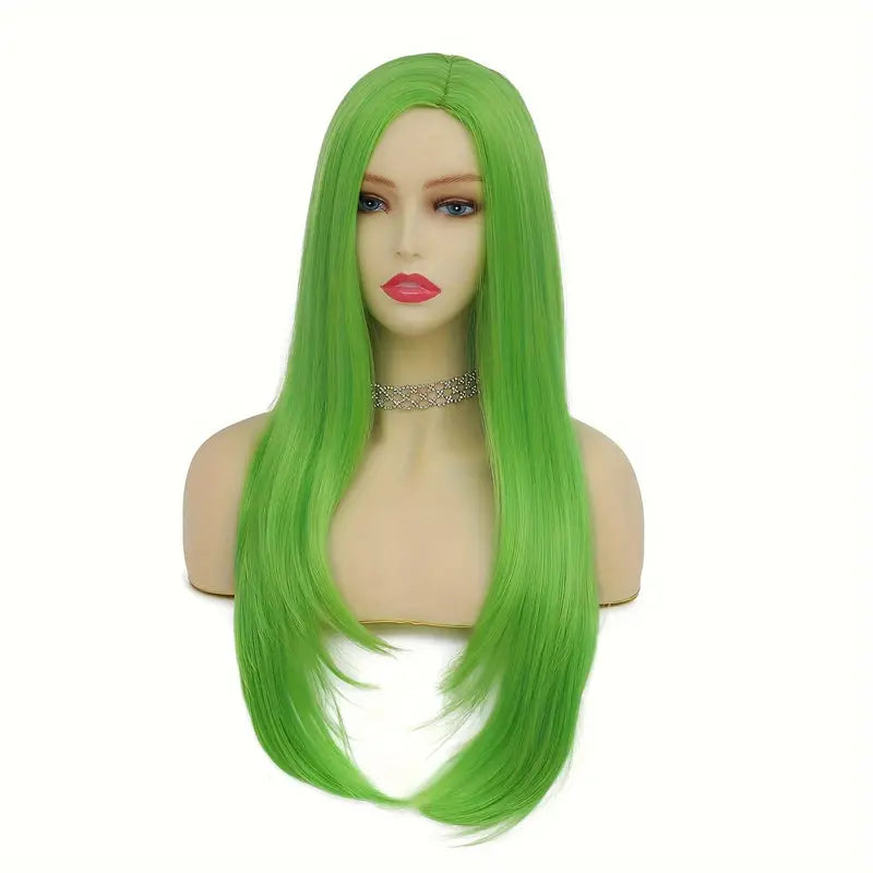 Fluorescent Green Long Straight Wig with Side Bangs