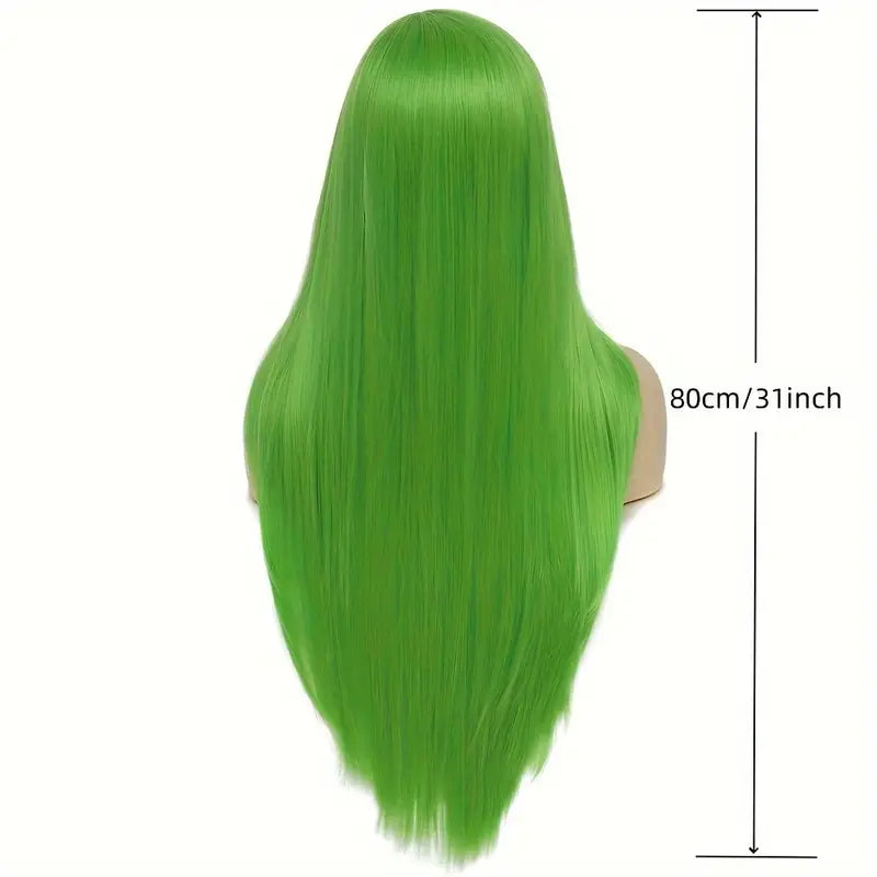 Fluorescent Green Long Straight Wig with Side Bangs